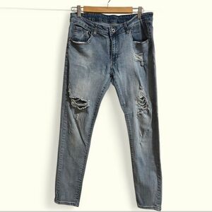 (20) SHEIN Blue distressed denim skinny jeans with ripped knees